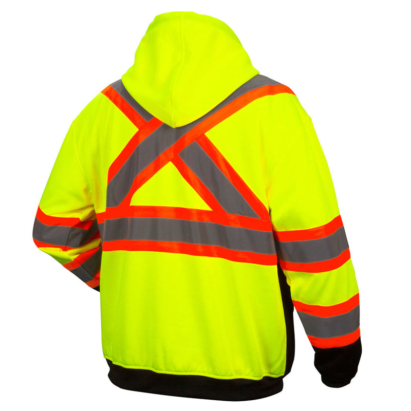 Pyramex RCSZH33 Type R Class 3 Hi-Vis Zip Black Bottom Hooded Sweatshirt with X-Back, view 3 of 8