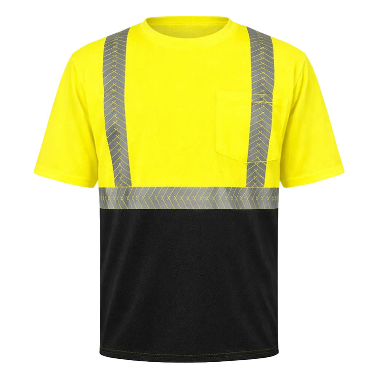 OccuNomix Type R Class 2 Hi-Vis Segmented Tape Black Bottom Short Sleeve T-Shirt, LUX-TSSP2BK