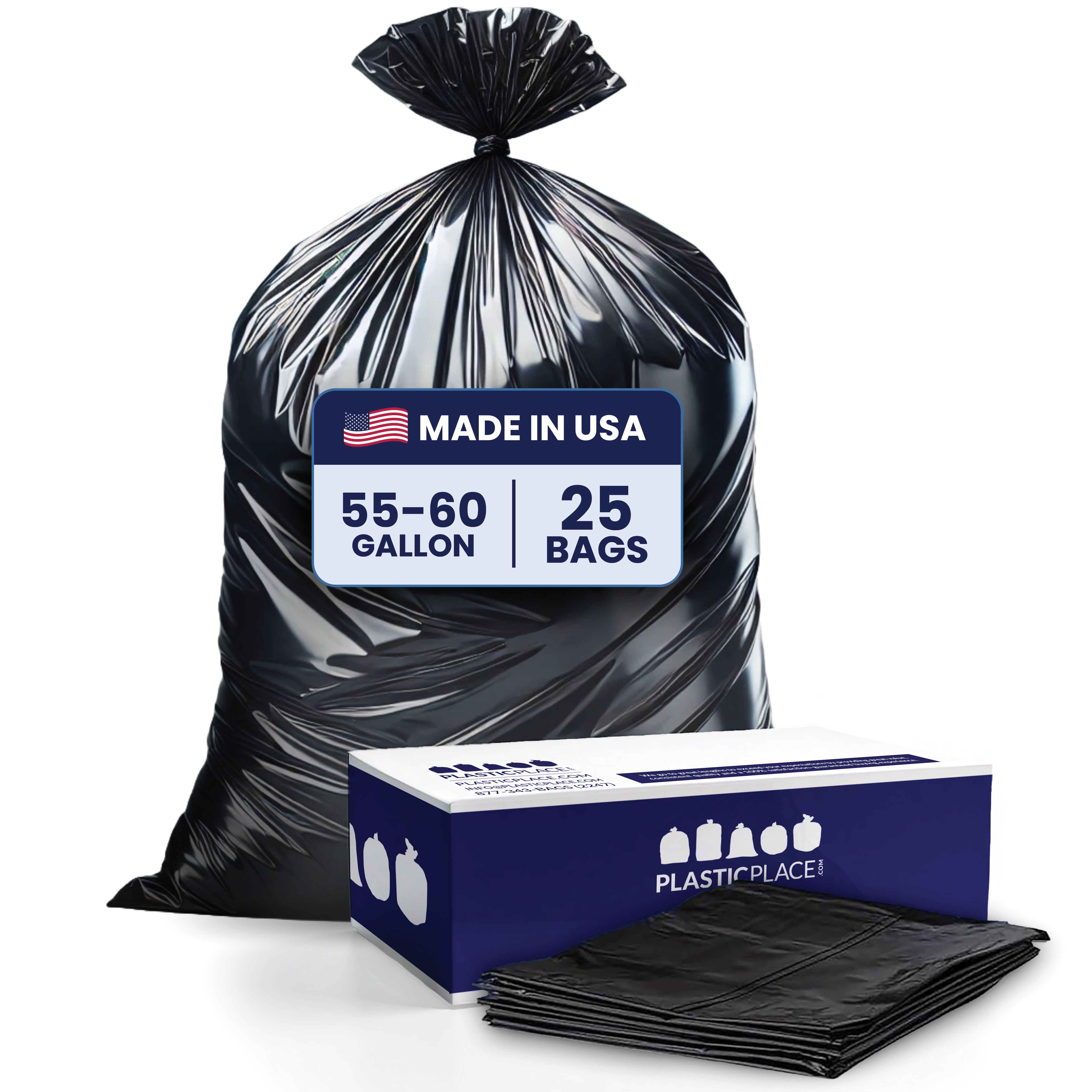 55-60 Gallon Contractor Trash Bags - Black, 25 Bags - 6 Mil