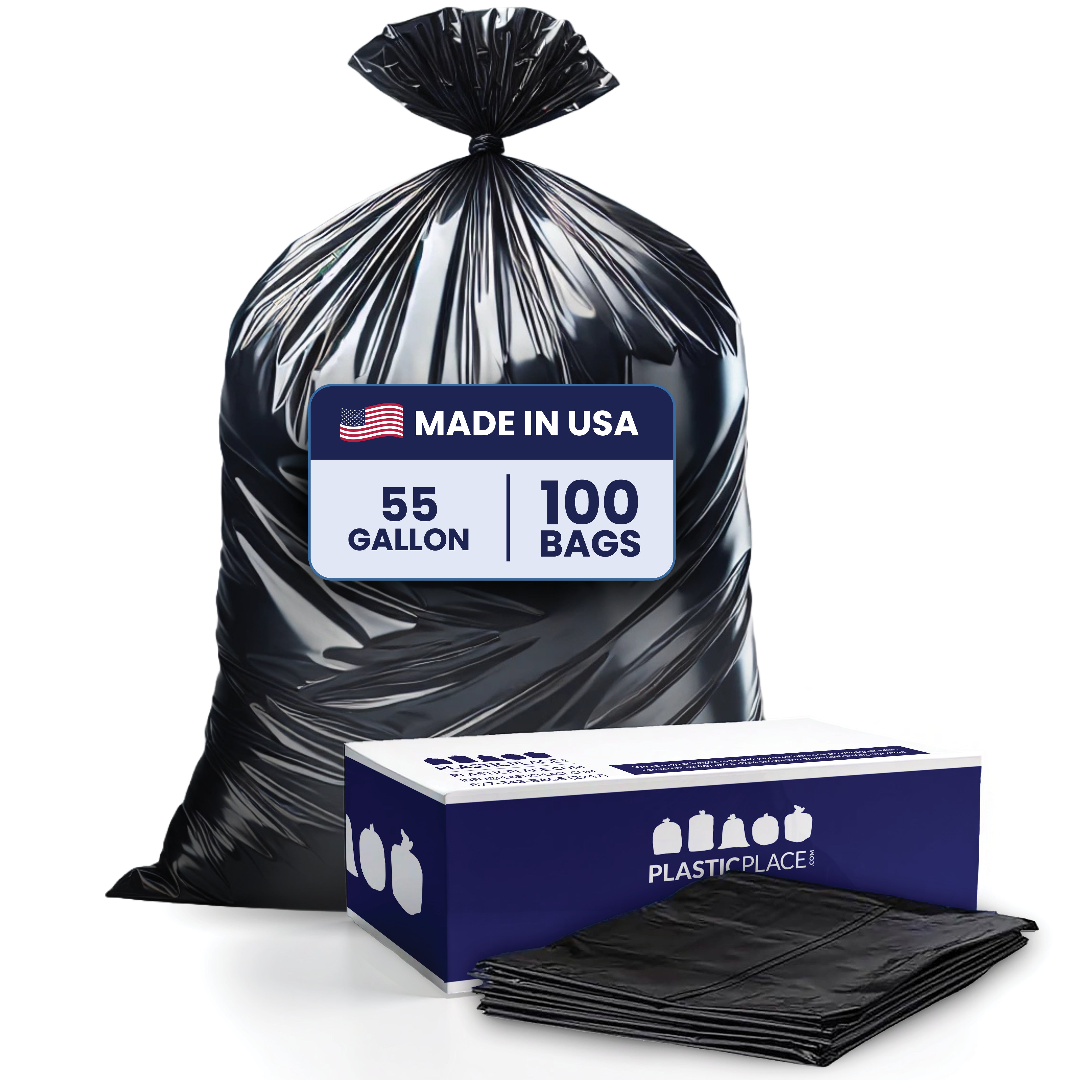 55 Gallon Rubbermaid Compatible Trash Bags - Black, 100 Bags - 1.2 Mil