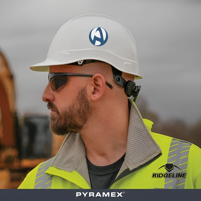 Custom Pyramex Ridgeline Vented Cap Style Hard Hat, 4-Point Ratchet Suspension