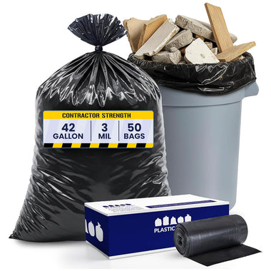 42 Gallon Contractor Trash Bags - Black, 50 Bags - 3 Mil