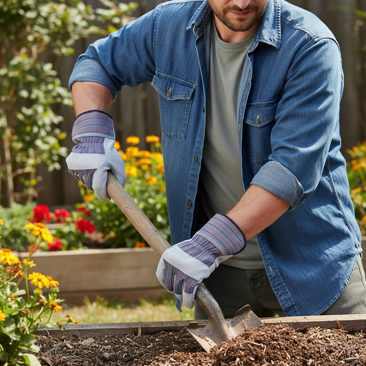 Rugged Blue GL100 Leather Palm Work Gloves
