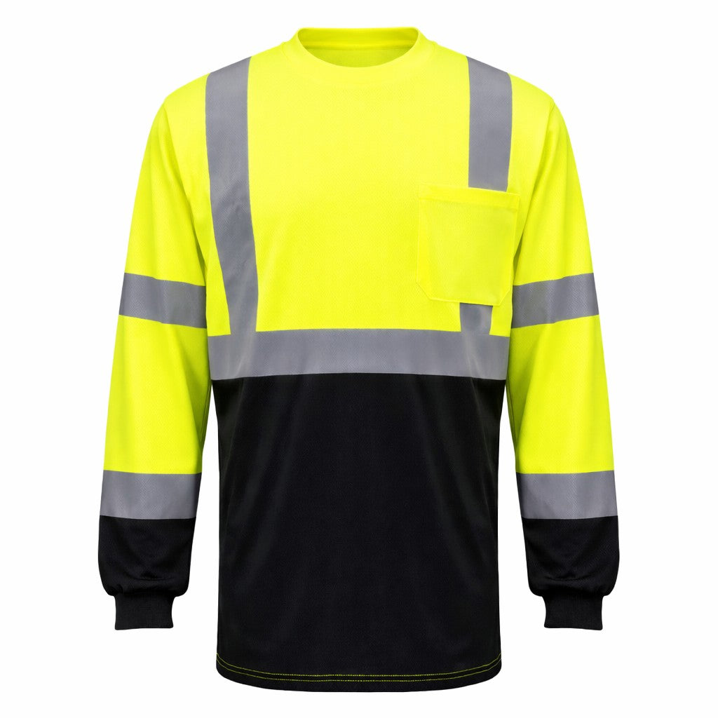Custom OccuNomix Type R Class 3 Hi-Vis Black Bottom Long Sleeve T-Shirt, LUX-LSETPBK
