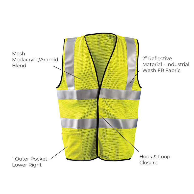 Occunomix Type R Class 2 Hi-Vis Flame Resistant Dual Stripe Mesh Safety Vest, LUX-SSFGCFR