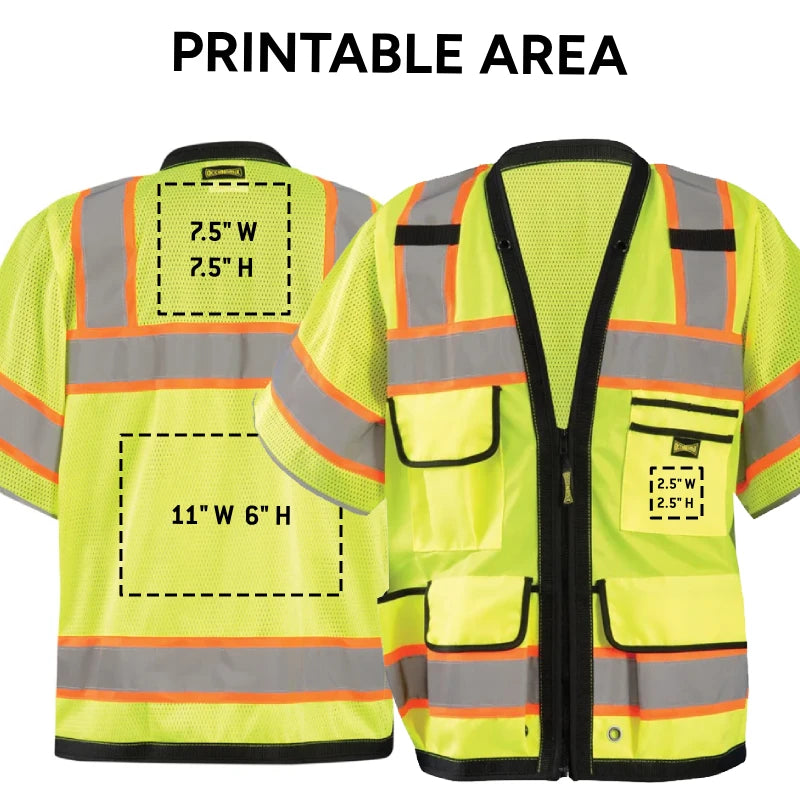 Custom OccuNomix Type R Class 3 Hi-Vis Two-Tone Surveyor Mesh Back Safety Vest, LUX-HDS2T3
