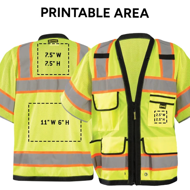 Custom OccuNomix Type R Class 3 Hi-Vis Two-Tone Surveyor Mesh Back Safety Vest, LUX-HDS2T3