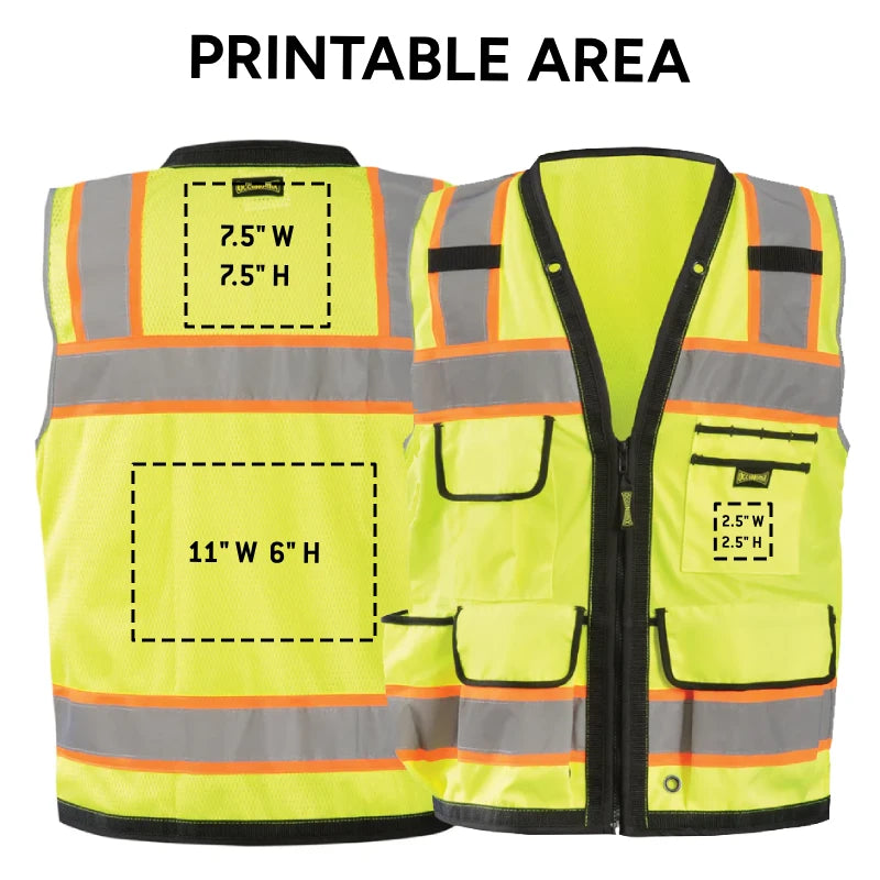 Custom OccuNomix Type R Class 2 Hi-Vis Two-Tone Surveyor Mesh Back Safety Vest, LUX-HDS2T