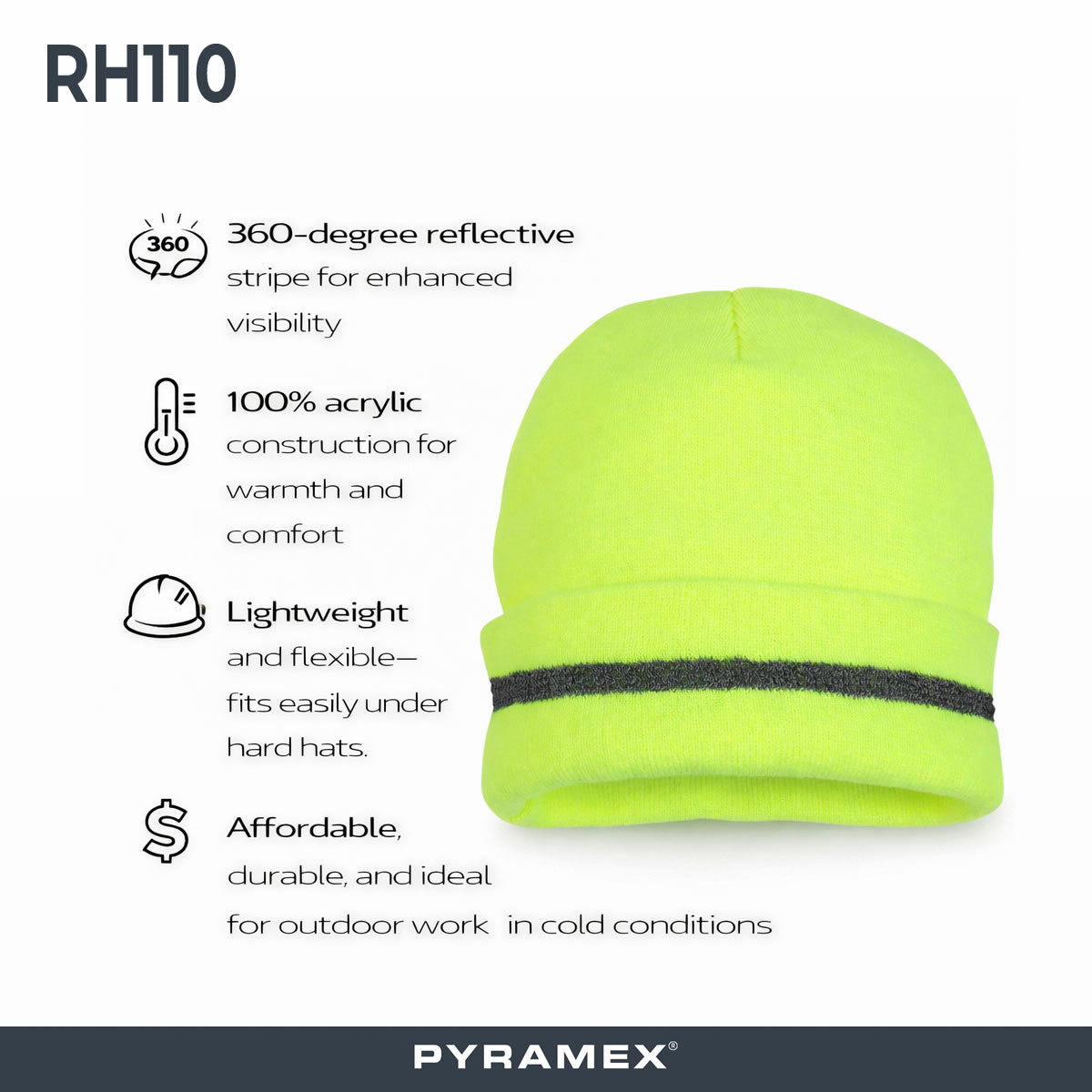 Pyramex RH110 Hi-Vis Lime Reflective Beanie
