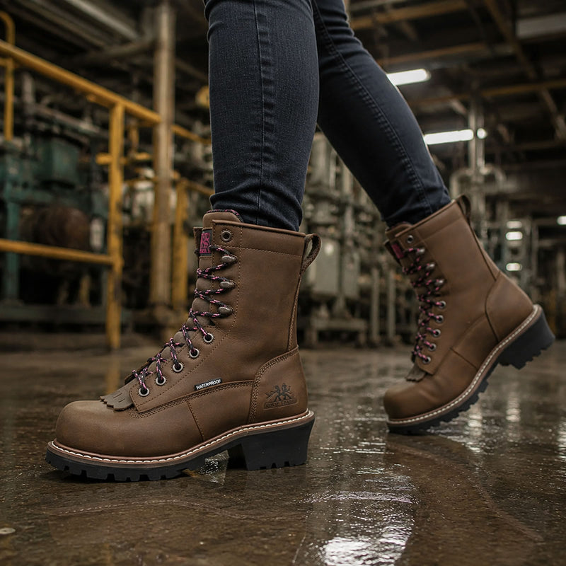 Moxie Trades Women's Mareen 8" Logger Waterproof Composite Toe Boots, MT28028, Brown, view 8 of 8
