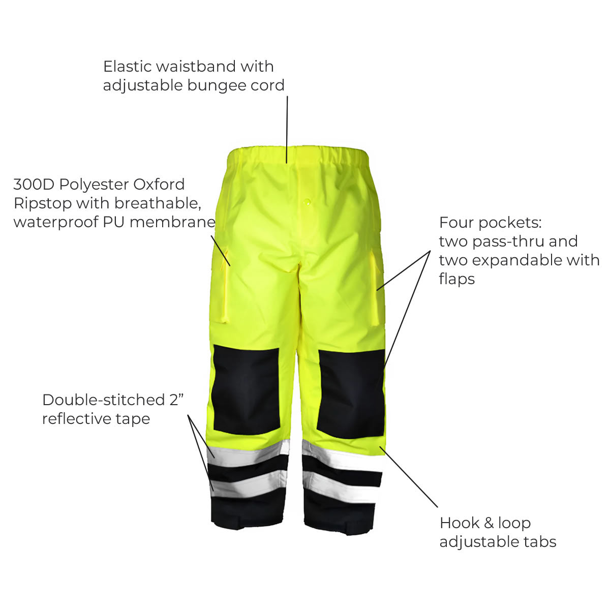 Occunomix Hi-Vis Class E Black Bottom Breathable Rain Pant, SP-RSPBK