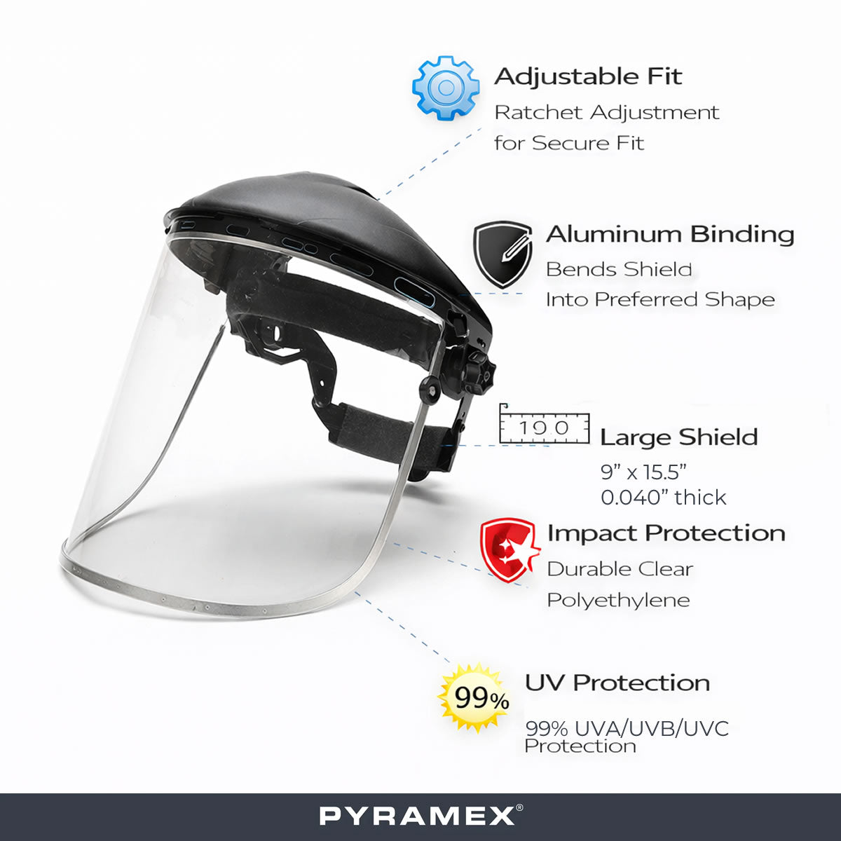 Pyramex Ridgeline Ratchet Headgear with Clear Aluminum Bound Polyethylene Face Shield Combo - S1015 & HGBR
