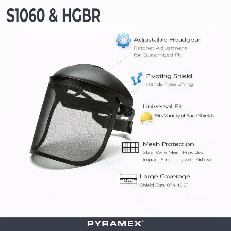 Pyramex Ridgeline Ratchet Headgear with Steel Wire Mesh Face Shield Combo - S1060 & HGBR