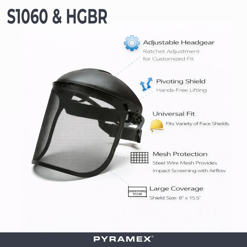Pyramex Ridgeline Ratchet Headgear with Steel Wire Mesh Face Shield Combo - S1060 & HGBR