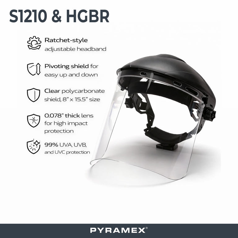 Pyramex Ridgeline Ratchet Headgear with Clear Polycarbonate Face Shield Combo - S1210 & HGBR