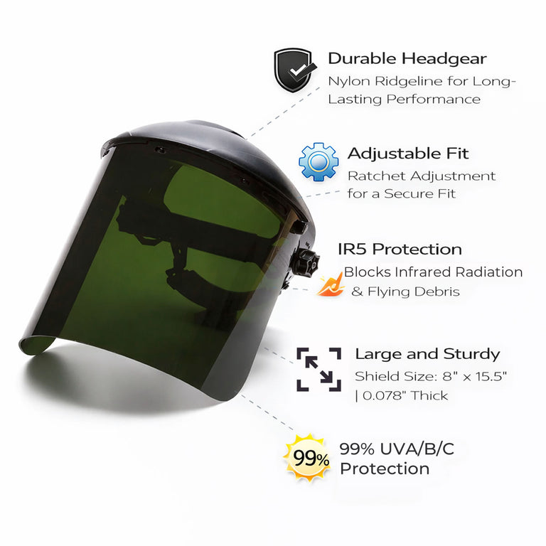 Pyramex Ridgeline Ratchet Headgear with Cylinder IR5 Polycarbonate Face Shield Combo - S1250 & HGBR