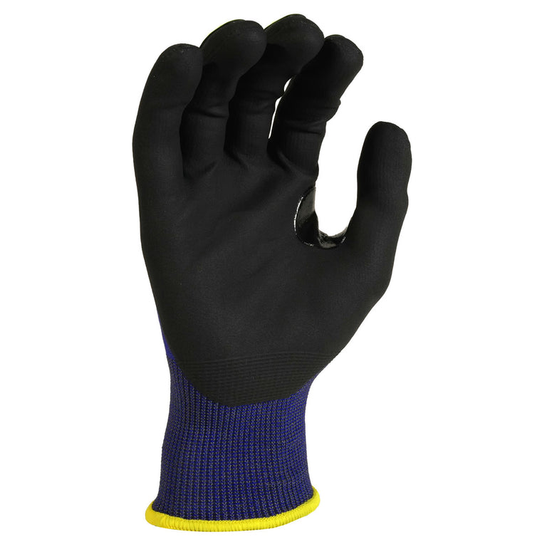 Pyramex GL613CB A4 Cut Micro-Foam Nitrile Dipped Impact 1 Gloves, Blue/Hi-Vis Lime
