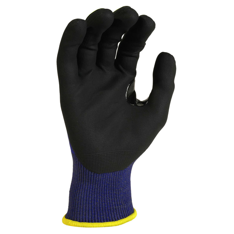 Pyramex GL613CB A4 Cut Micro-Foam Nitrile Dipped Impact 1 Gloves, Blue/Hi-Vis Lime