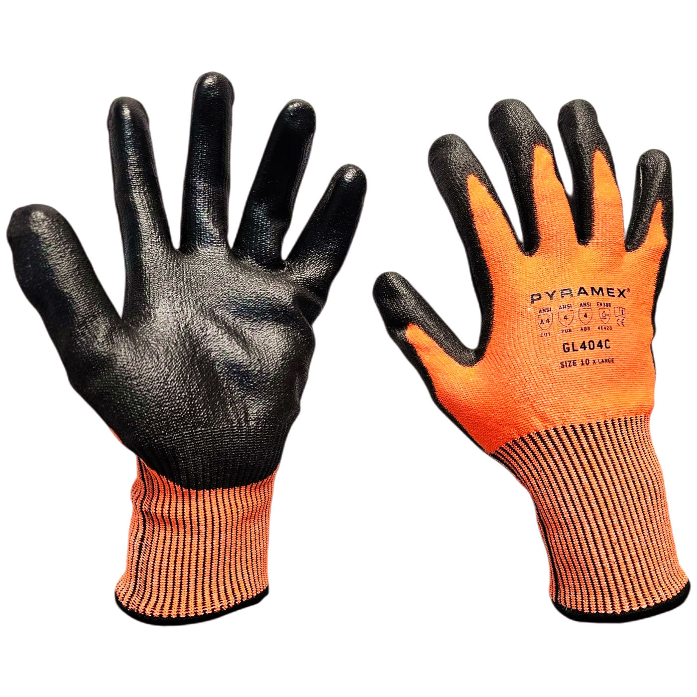 Pyramex GL404C Hi-Vis A4 Cut Polyurethane Coated Gloves, Hi-Vis Orange
