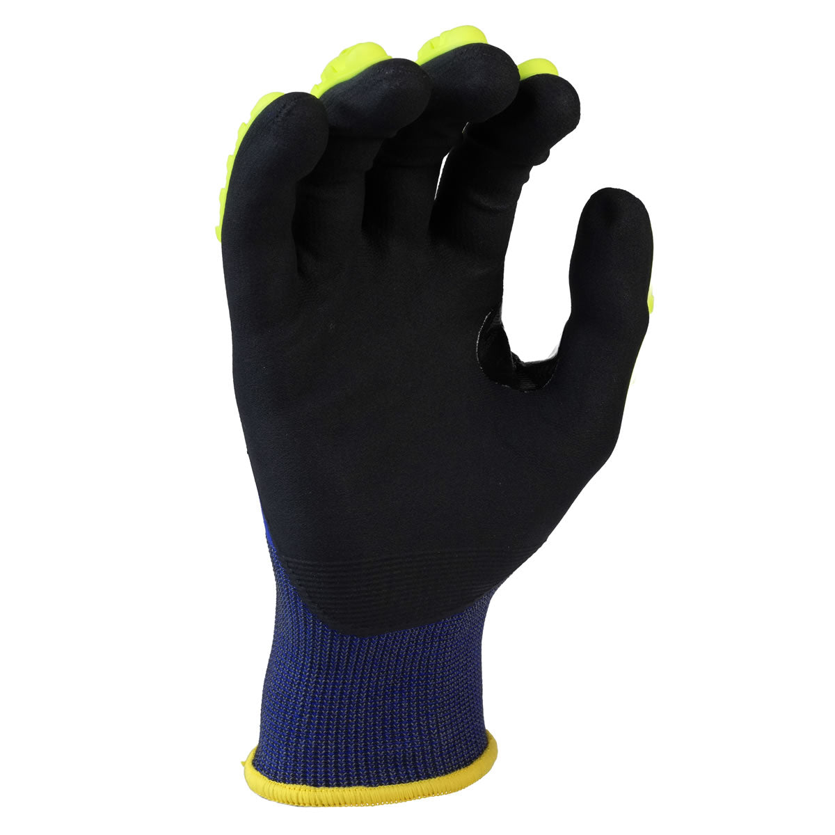 Pyramex GL613CBZ A4 Cut Micro-Foam Nitrile Dipped Impact 3 Gloves, Blue/Hi-Vis Green