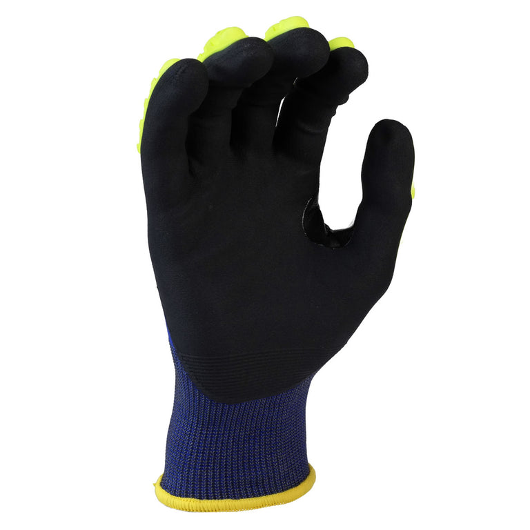 Pyramex GL613CBZ A4 Cut Micro-Foam Nitrile Dipped Impact 3 Gloves, Blue/Hi-Vis Green