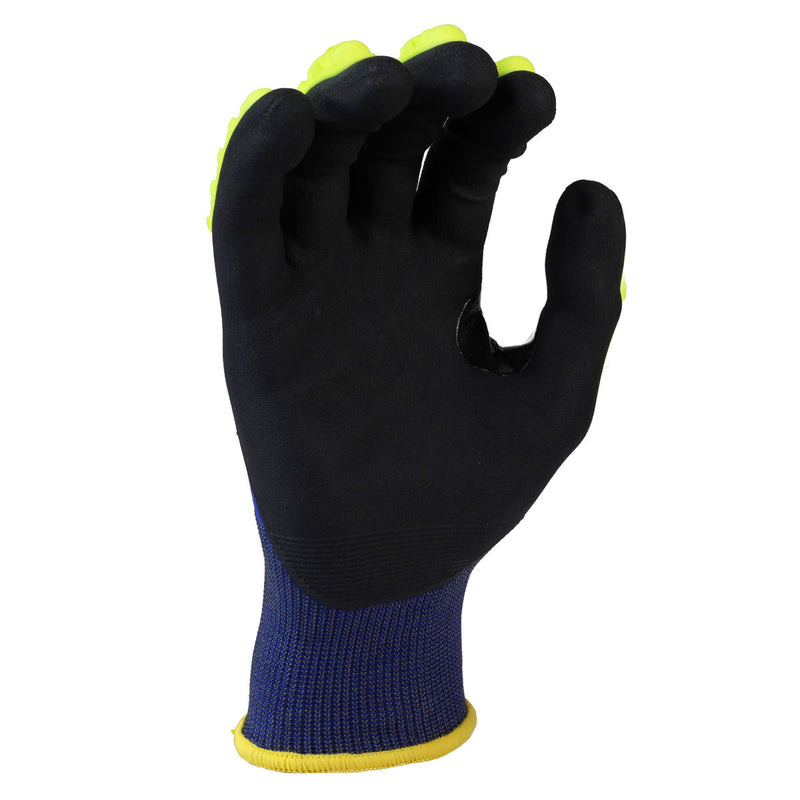 Pyramex GL613CBZ A4 Cut Micro-Foam Nitrile Dipped Impact 3 Gloves, Blue/Hi-Vis Green