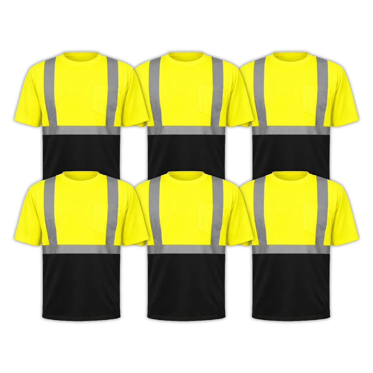 Bundle: 6-Pack Rugged Blue Class 2 Hi-Vis Black Bottom Short Sleeve T-Shirt