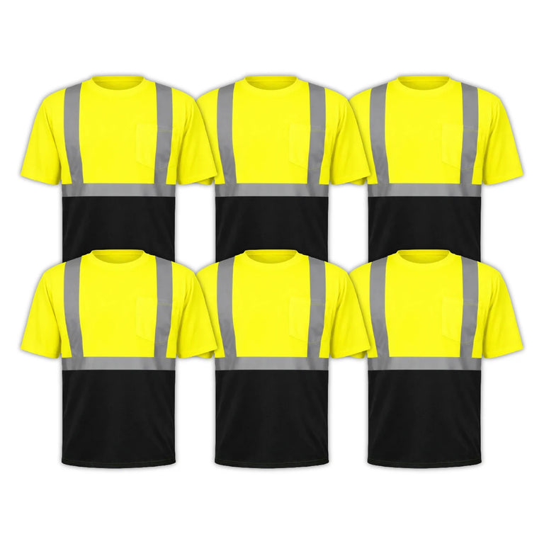 Bundle: 6-Pack Rugged Blue Class 2 Hi-Vis Black Bottom Short Sleeve T-Shirt