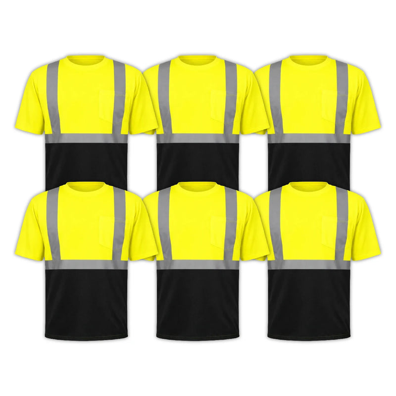Bundle: 6-Pack Rugged Blue Class 2 Hi-Vis Black Bottom Short Sleeve T-Shirt