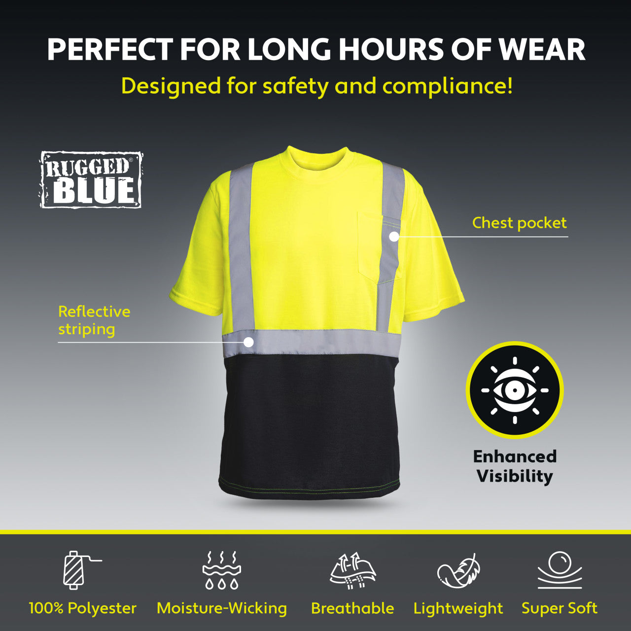 Rugged Blue Type R Class 2 Hi-Vis Black Bottom Short Sleeve T-Shirt