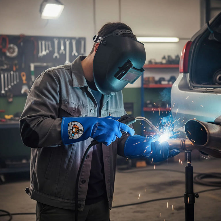Custom Leather Welding Gloves, Premium Grade Split Cowhide with Cotton Lining, GL350, Blue, 36 Pairs