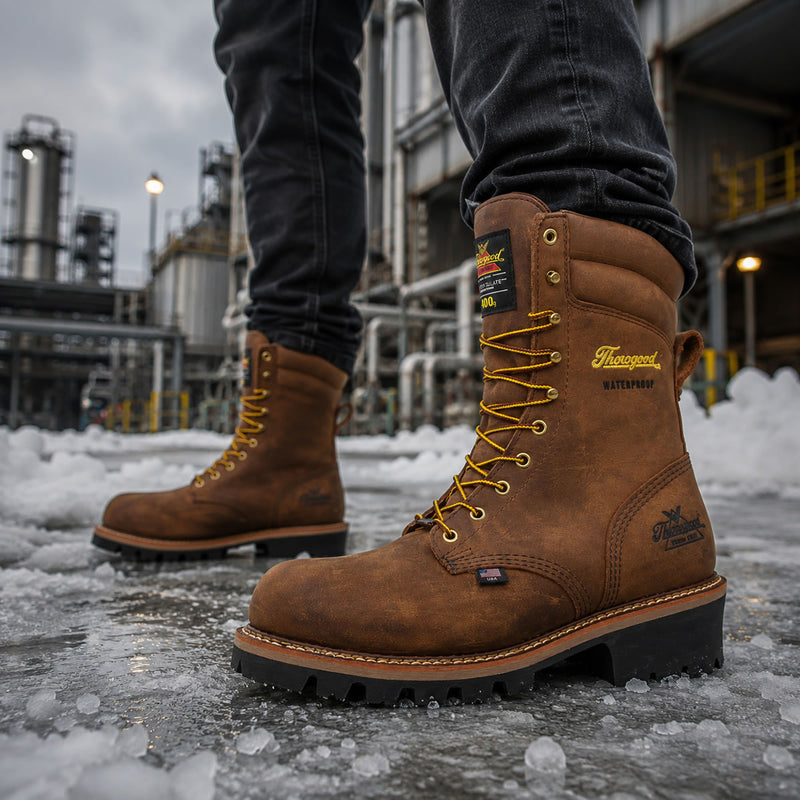 Thorogood Men's Logger Series 9" Insulated Waterproof Steel Toe Boots, 804-3554, Crazy Horse Brown