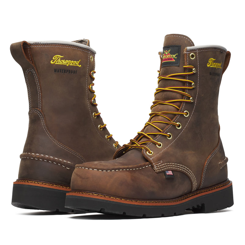 Thorogood Men's 1957 Series 8" Moc Toe MAXWear Wedge 90™ Waterproof Safety Toe Boots, 804-3898, Crazy Horse