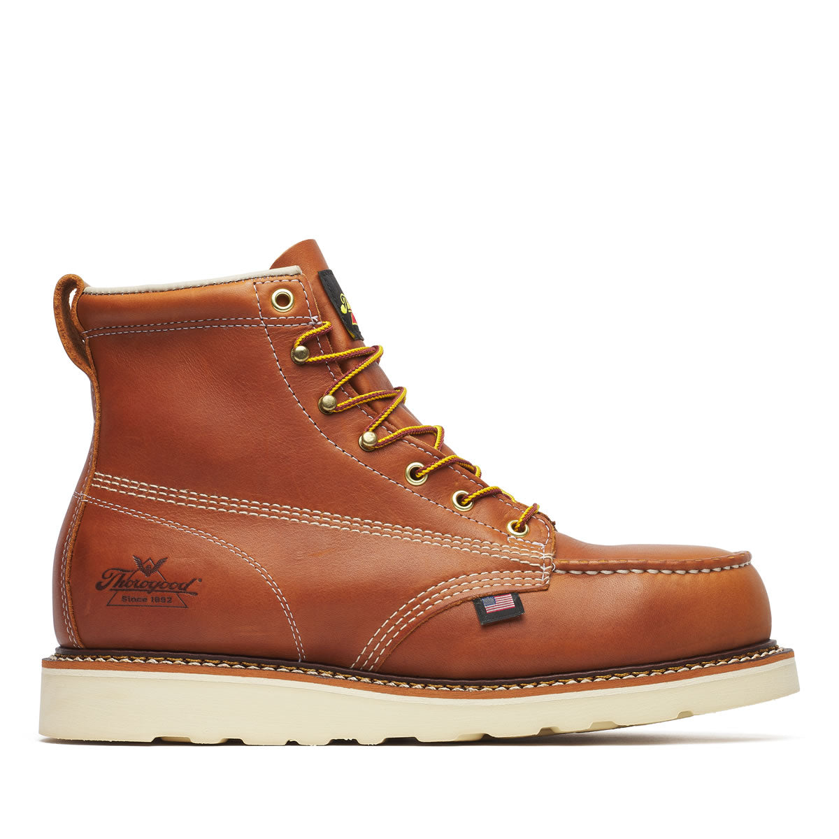 Thorogood Men's American Heritage 6" Moc Toe MAXWear Wedge™ Safety Toe Boots, 804-4200, Tobacco