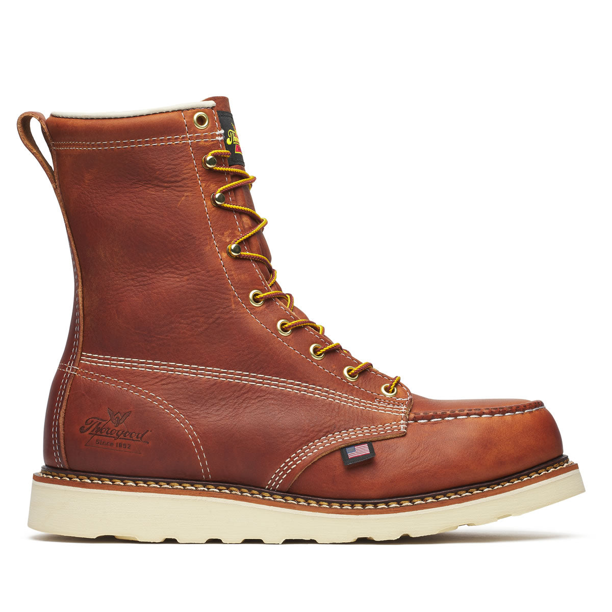 Thorogood Men's American Heritage 8" Moc Toe MAXWear Wedge™ Safety Toe Boots, 804-4208, Tobacco