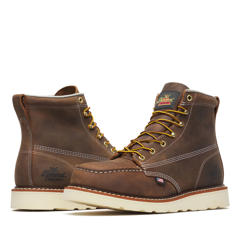 Thorogood Men's American Heritage 6" Trail Moc Toe MAXWear Wedge™ Safety Toe Boots, 804-4575, Crazy Horse