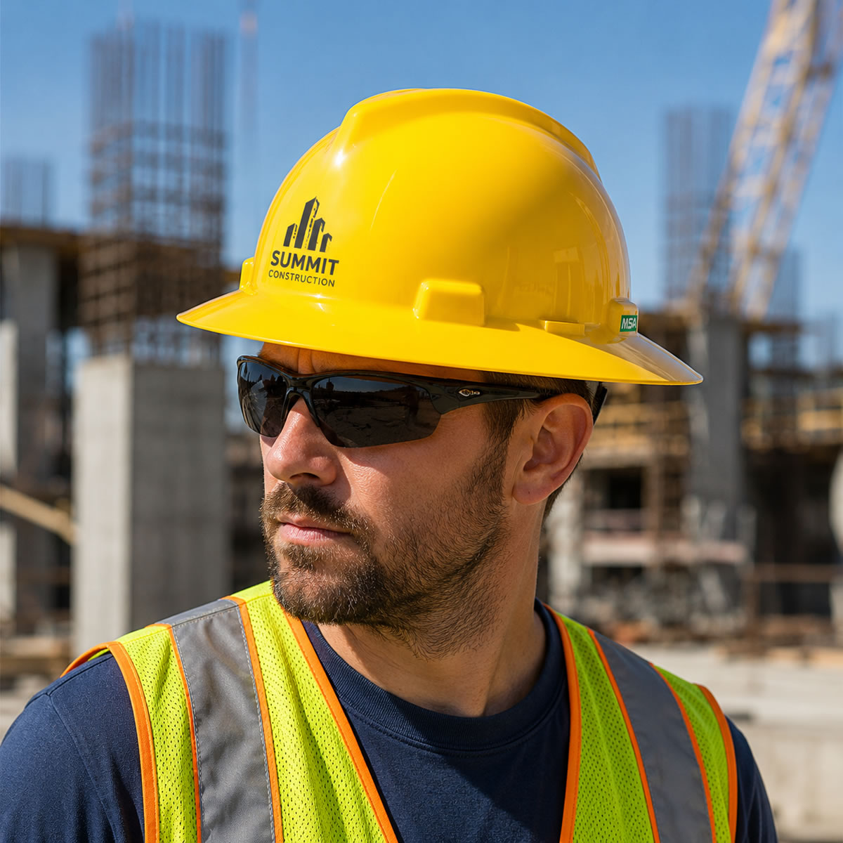 Custom MSA V-Gard Full Brim Hard Hat, Fas-Trac III Ratchet Suspension