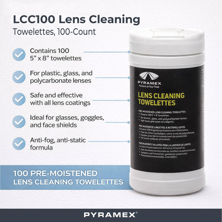 Pyramex LCC100 Lens Cleaning Towelettes, 100-Count Box