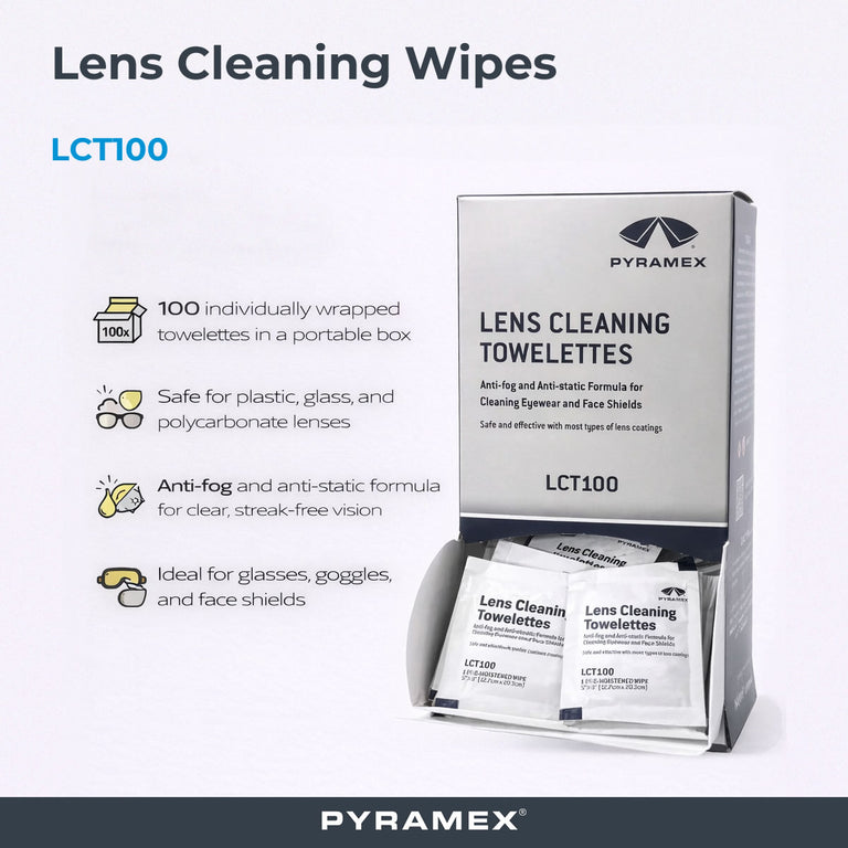 Pyramex LCT100 Lens Cleaning Wipes, Box of 100