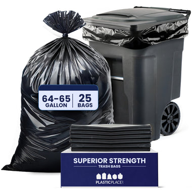 64-65 Gallon Toter Compatible Trash Bags - Black, 25 Bags - 3 Mil
