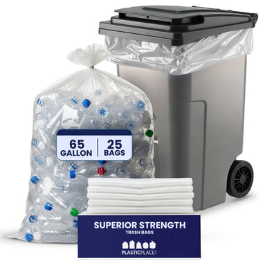 65 Gallon Extra Heavy Trash Bags - Clear, 25 Bags - 2.7 Mil