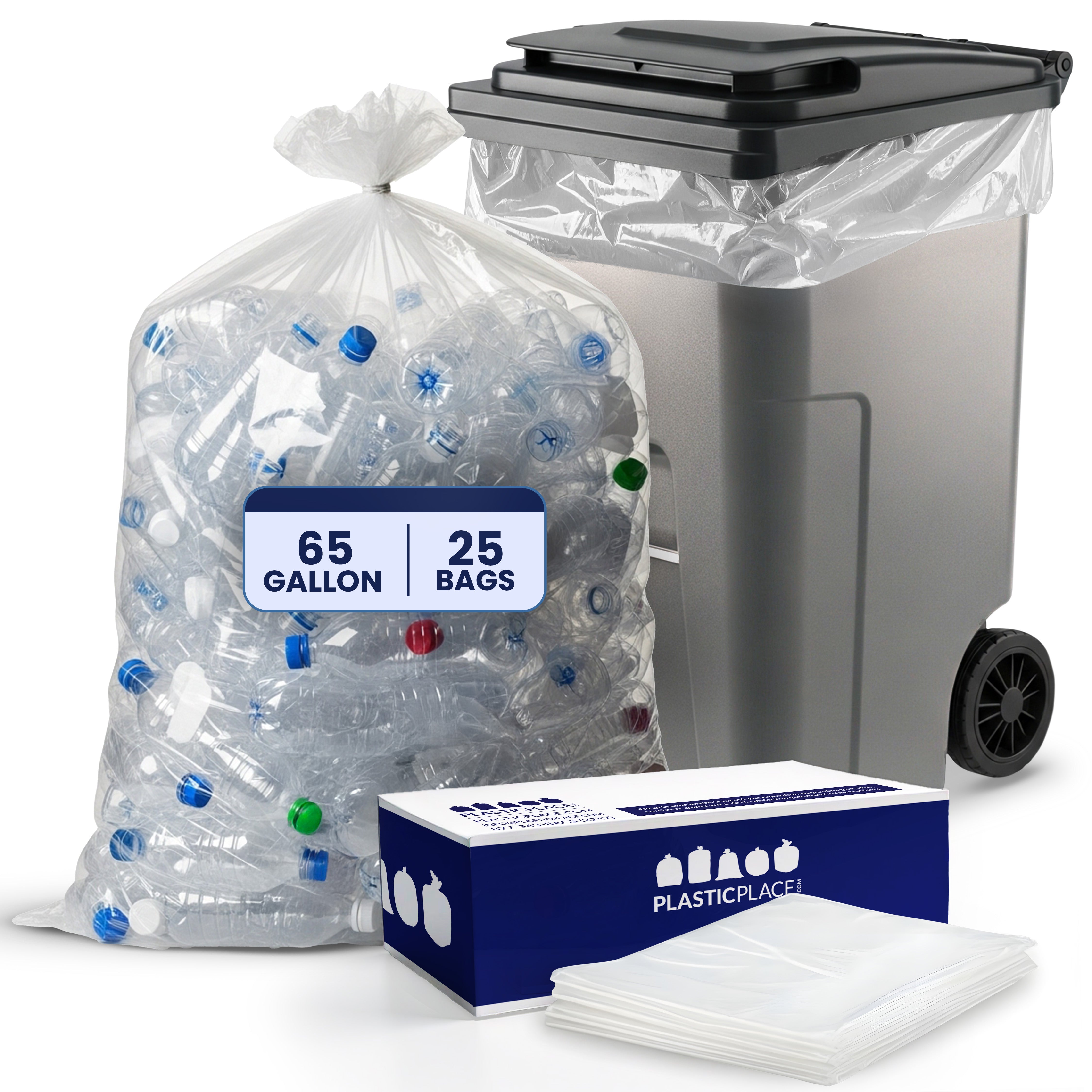 65 Gallon Extra Heavy Trash Bags - Clear, 25 Bags - 2.7 Mil