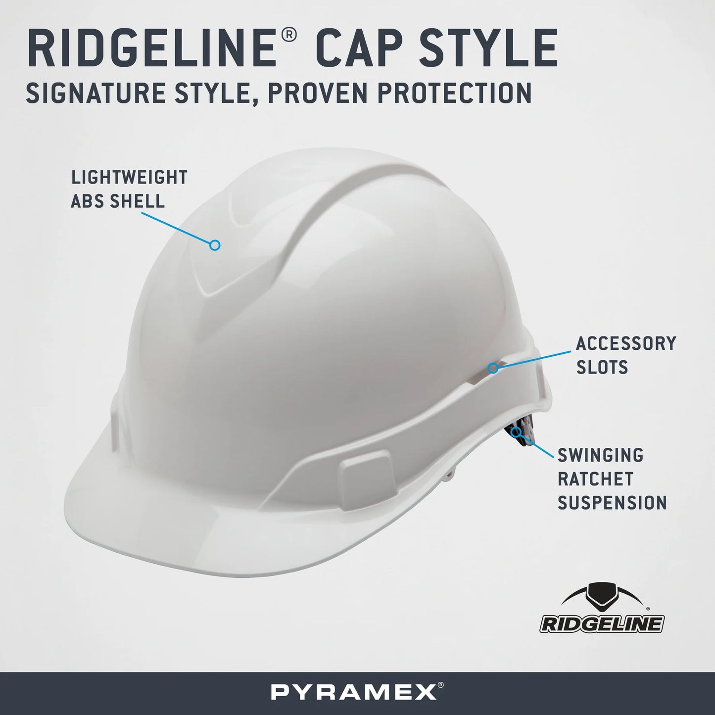 Pyramex Ridgeline Cap Style Hard Hat 6-Point Ratchet Suspension