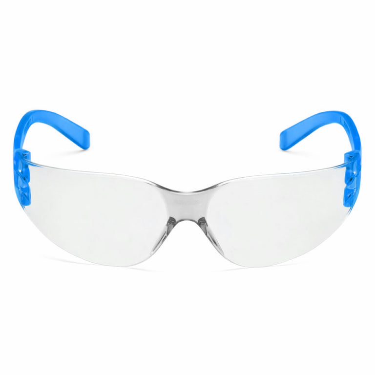 Rugged Blue Diablo Safety Glasses, Clear Lens, Blue Frame, 12 Pack