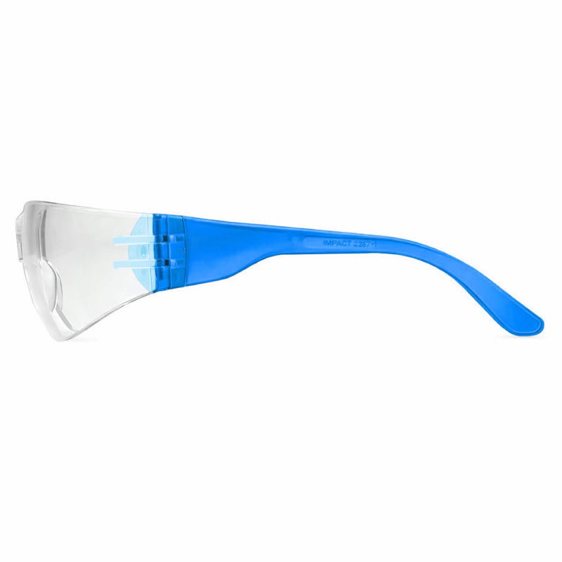 Rugged Blue Diablo Safety Glasses, Clear Lens, Blue Frame, 12 Pack