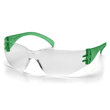 Rugged Blue Diablo Safety Glasses, Clear Lens, Green Frame, 12 Pack