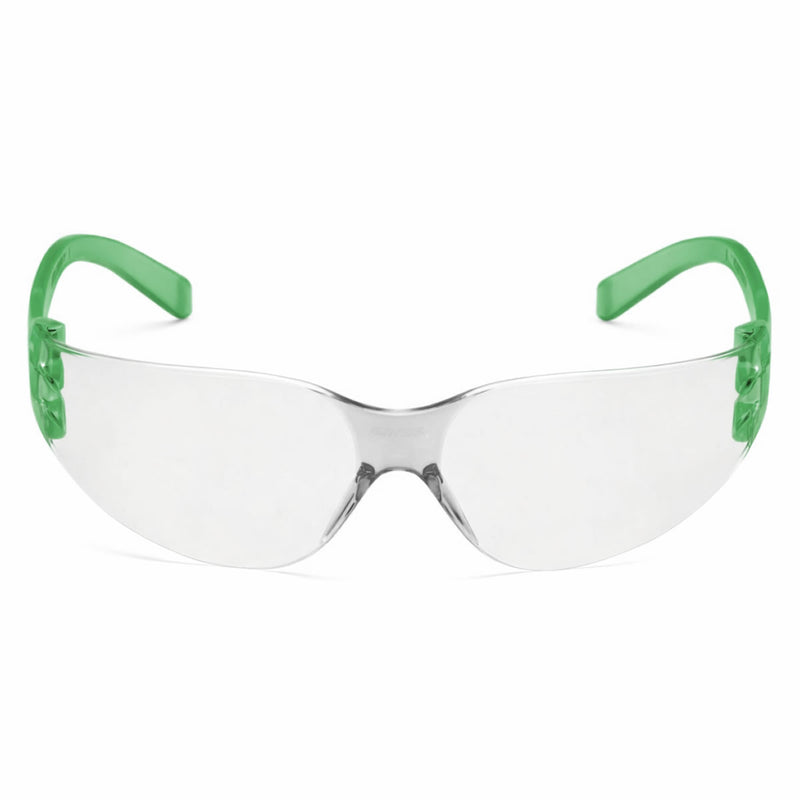 Rugged Blue Diablo Safety Glasses, Clear Lens, Green Frame, 12 Pack