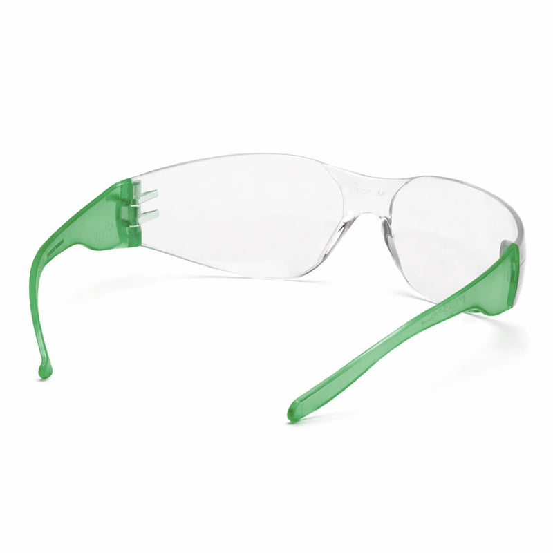 Rugged Blue Diablo Safety Glasses, Clear Lens, Green Frame, 12 Pack