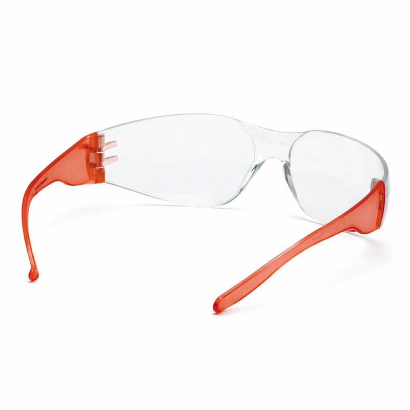Rugged Blue Diablo Safety Glasses, Clear Lens, Orange Frame, 12 Pack