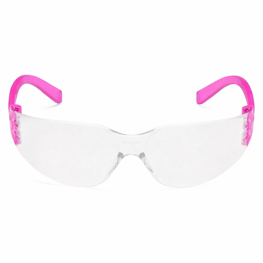 Rugged Blue Diablo Safety Glasses, Clear Lens, Pink Frame, 12 Pack